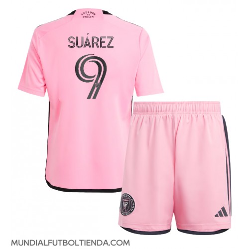 Camiseta Inter Miami Luis Suarez #9 Primera Equipación Replica 2024-25 para niños mangas cortas (+ Pantalones cortos)